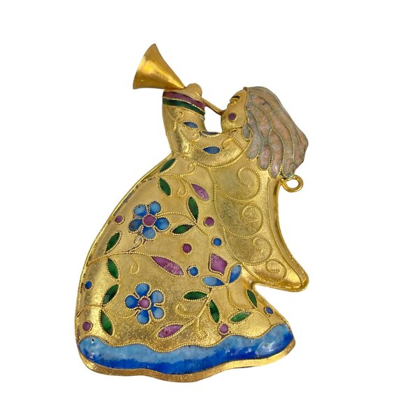 Vintage Enamel Cloisonné Angel Christmas Ornament Handcrafted Gold-Tone Floral D - Picture 6 of 9